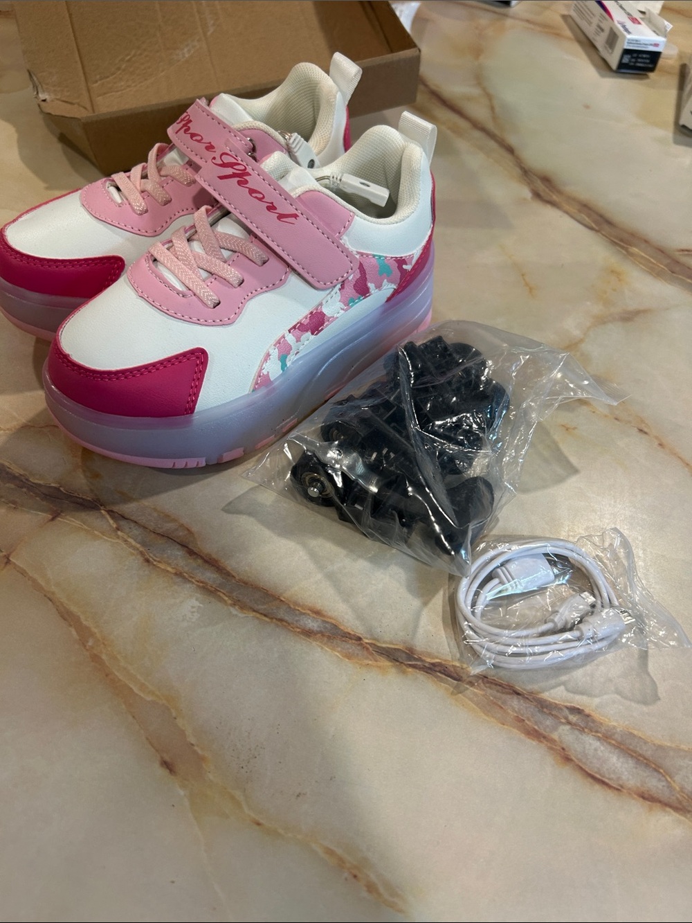 Kids Pink Light-Up Roller Shoes with Velcro Strap